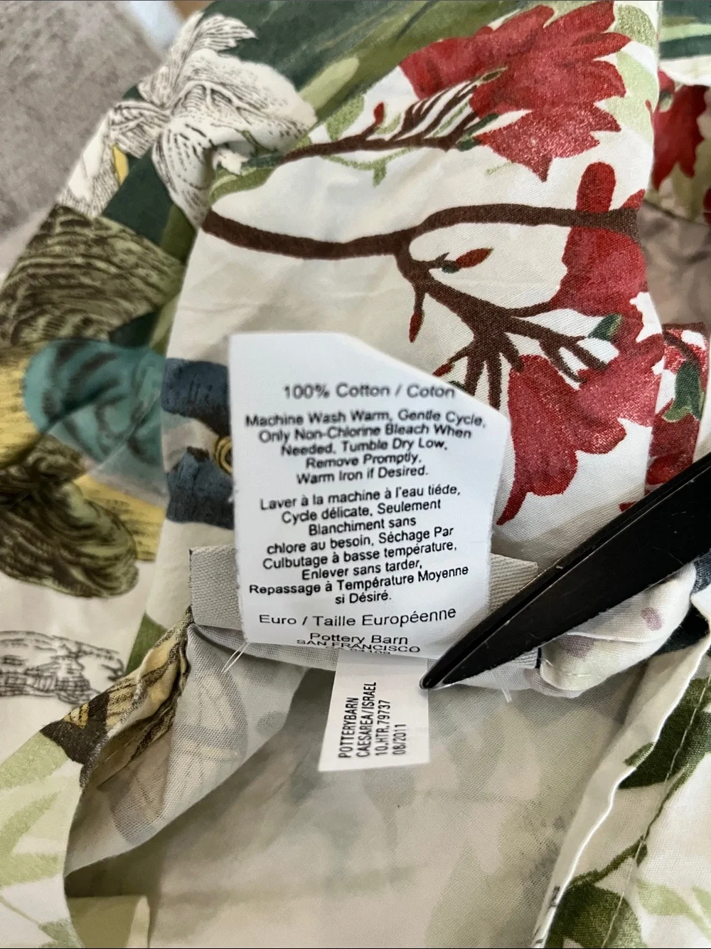 PotteryBarn vintage inspired floral bird garden oversize euro pillow sham cotton